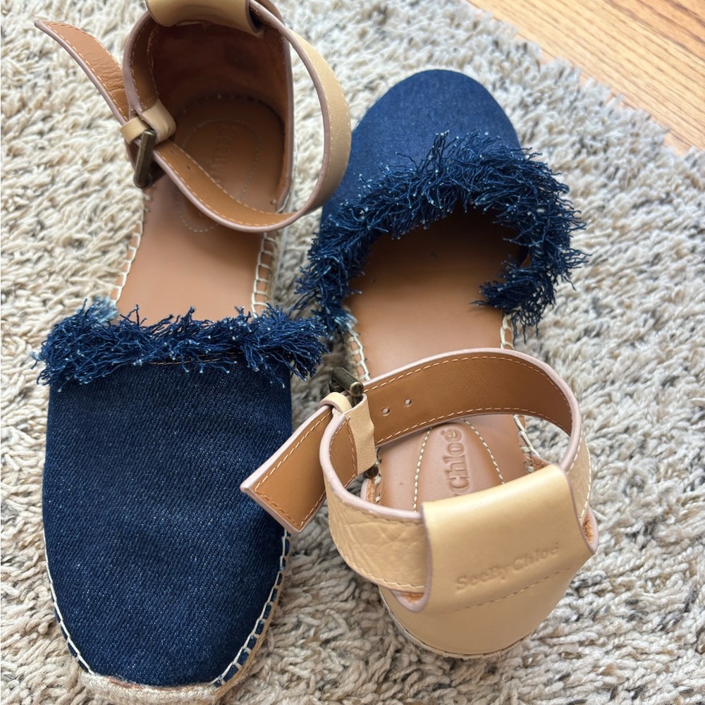 See by Chloé Denim Canvas Raw-Edge Espadrille Sandals - Picture 5 of 7